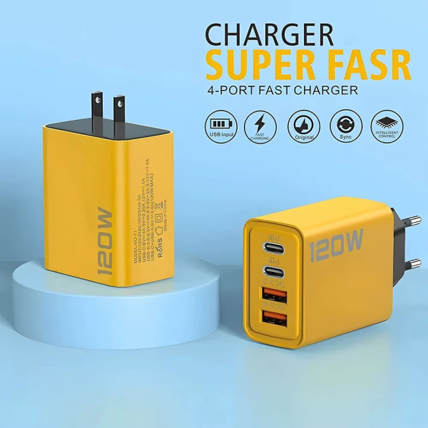 شاحن سريع USB C متعدد المنافذ يدعم PD وQuick Charge 3.0