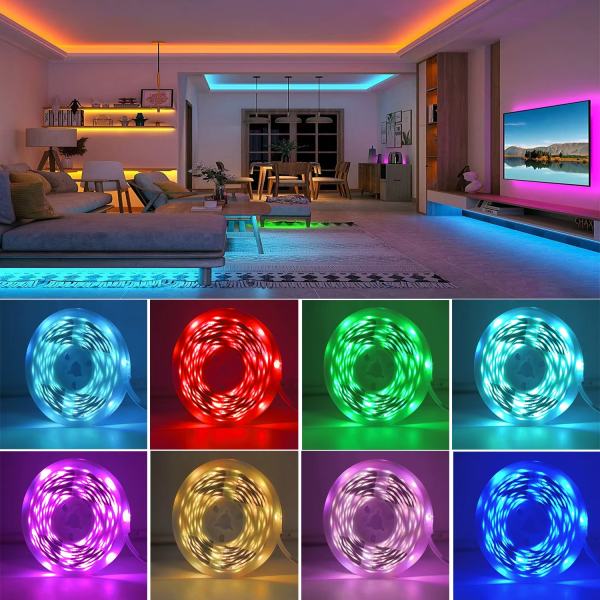 شريط LED RGB ذكي متعدد الألوان لإضاءة الغرف مع تحكم عبر التطبيق